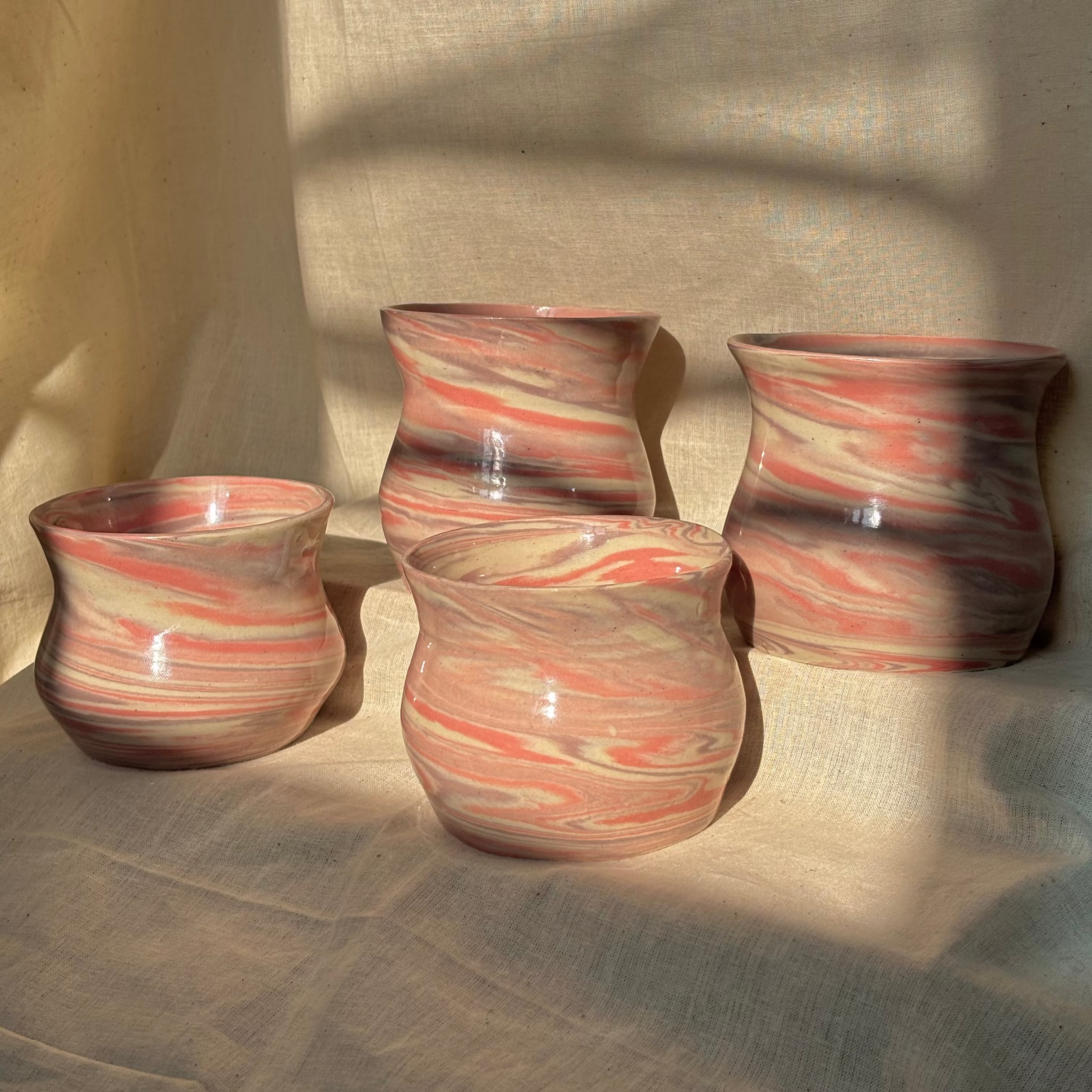 ceramic marbles cups in pink white and purple